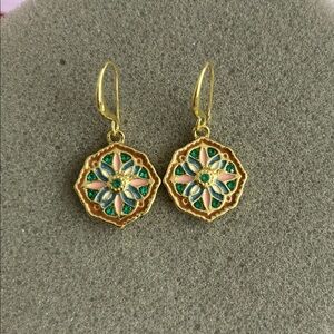 Christmas Add-on| Imitation Pearls Gold and Green Floral Earrings